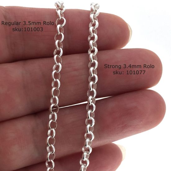 Wholesale Sterling Silver Bulk Chain - 3.4mm Strong Rolo Chain (sold per foot)