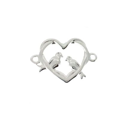 .925 Sterling Silver Twisted Branch Heart Connector Charm with Birds