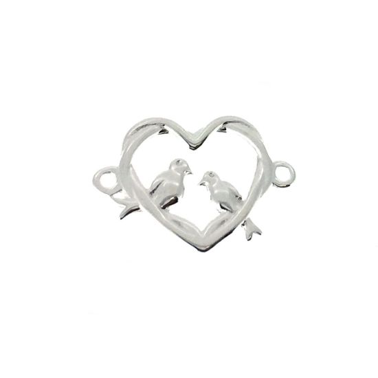 .925 Sterling Silver Twisted Branch Heart Connector Charm with Birds