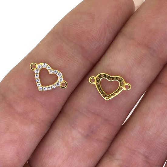 Gold Over Sterling Silver Heart Charm with CZ stones 8*7mm