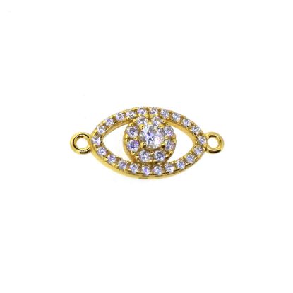 Gold over Sterling Silver Evil Eye Charm with CZ stones 15*9mm