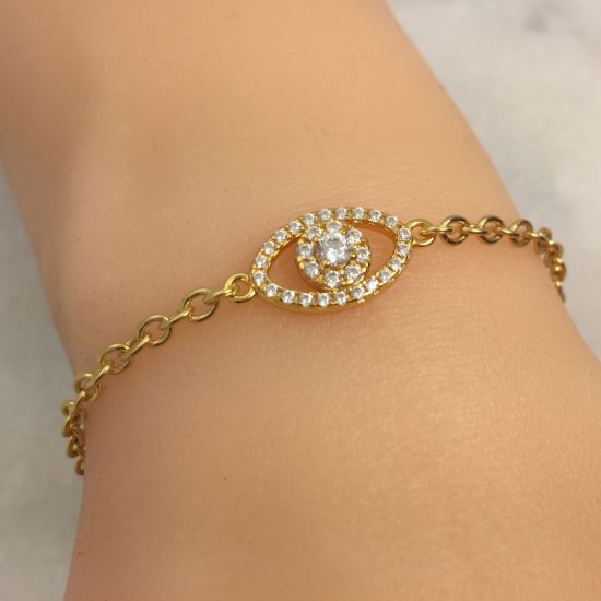 Gold over Sterling Silver Evil Eye Charm with CZ stones 15*9mm