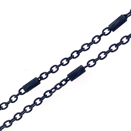 Wholesale Black Oxidized Sterling Silver Bulk Chain - 4mm Textured Bar Satellite Chain (Sold per foot)