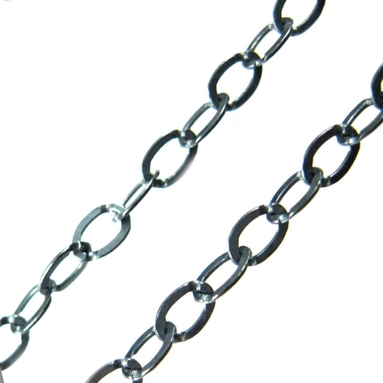 Wholesale Chain, Oxidized Sterling Silver Flat Cable Oval Chain 3 by 3.5mm Bulk Chain by the foot