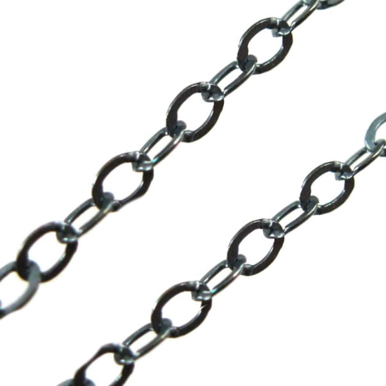 Wholesale Chain, Oxidized Sterling Silver Flat Cable Oval Chain 2 by 2.5mm Bulk Chain by the foot