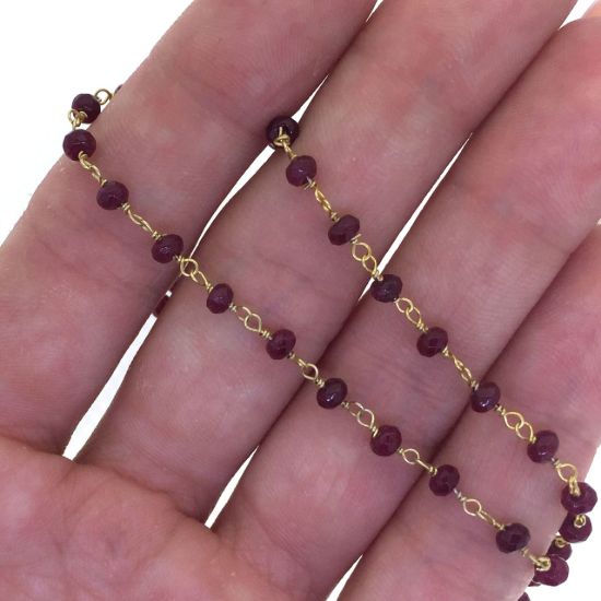 Wholesale Gold over Sterling Silver Ruby Rosary Chain By the Foot