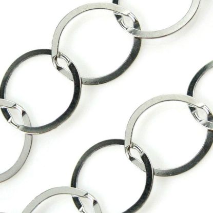 Wholesale Chain, Rhodium plated Sterling Silver Flat Circle Chain 10mm Bulk Chain by the foot