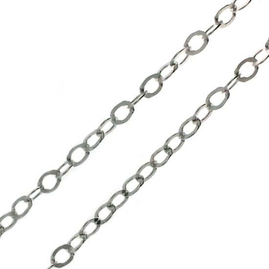 Wholesale Chain, 925 Sterling Silver Flat Cable Oval Chain 2 by 2.5mm Bulk Chain by the foot