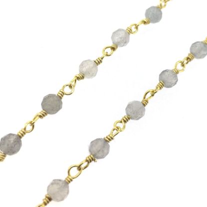 Wholesale Gold over Sterling Silver Labradorite Rosary Chain By the Foot - 3mm Round Faceted Beads