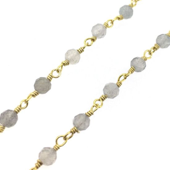 Wholesale Gold over Sterling Silver Labradorite Rosary Chain By the Foot - 3mm Round Faceted Beads