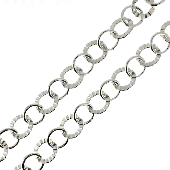 Wholesale Chain, 925 Sterling Silver Textured and Smooth Circle Link, Bulk Chain by the foot