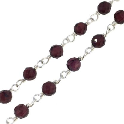Wholesale Sterling Silver  Genuine Garnet Rosary Chain By the Foot- 3mm Round Faceted Beads  