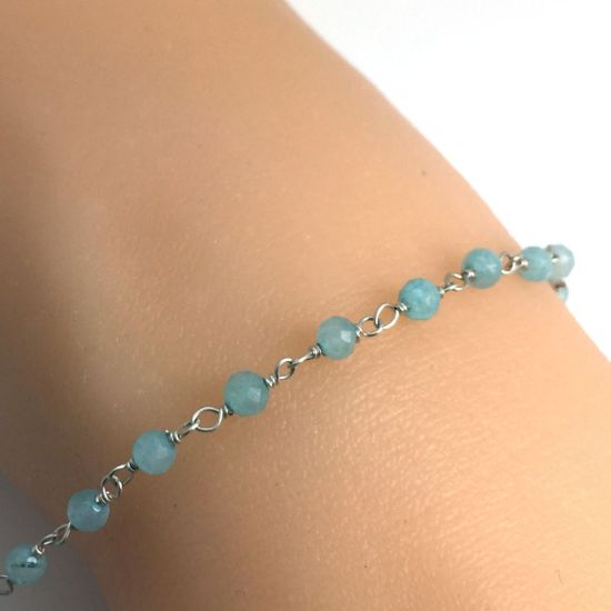 Wholesale Jewelry making chains- Aquamarine  rosary chains for permanent jewelry