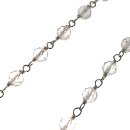 Wholesale Sterling Silver  Genuine Crystal Rosary Chain By the Foot- 3mm Round Faceted Beads