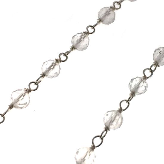 Wholesale Sterling Silver  Genuine Crystal Rosary Chain By the Foot- 3mm Round Faceted Beads