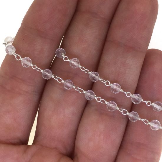 Wholesale Sterling Silver  Genuine Crystal Rosary Chain By the Foot- 3mm Round Faceted Beads