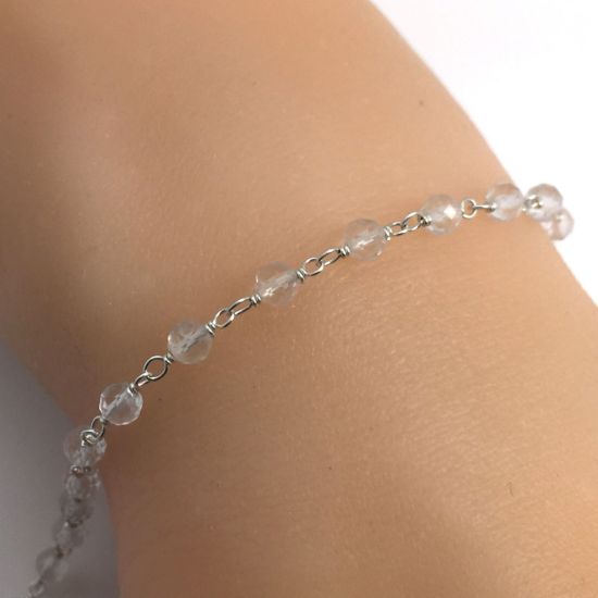 Wholesale Sterling Silver  Genuine Crystal Rosary Chain By the Foot- 3mm Round Faceted Beads
