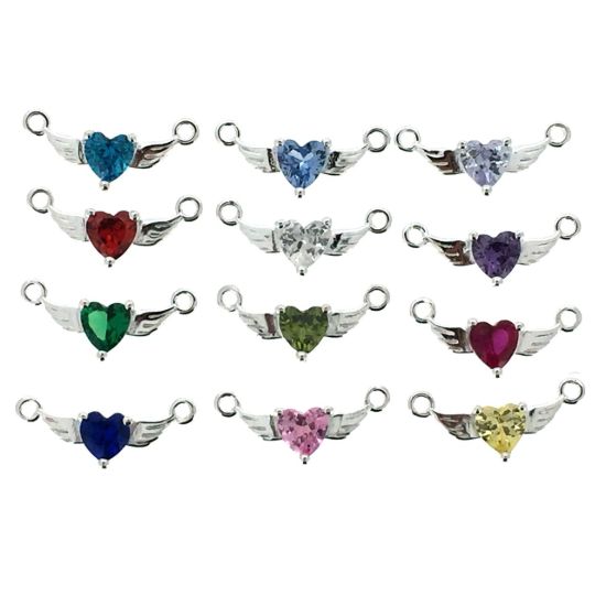 Wholesale 925 Sterling Silver Angel Wing Heart Birthstone Choker Necklace-Adjustable Length