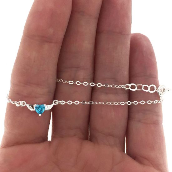 Wholesale 925 Sterling Silver Angel Wing Heart Birthstone Choker Necklace-Adjustable Length