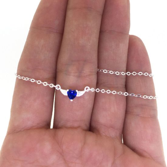 Wholesale 925 Sterling Silver Angel Wing Heart Birthstone Charm Bracelet or Anklet-Adjustable Length 