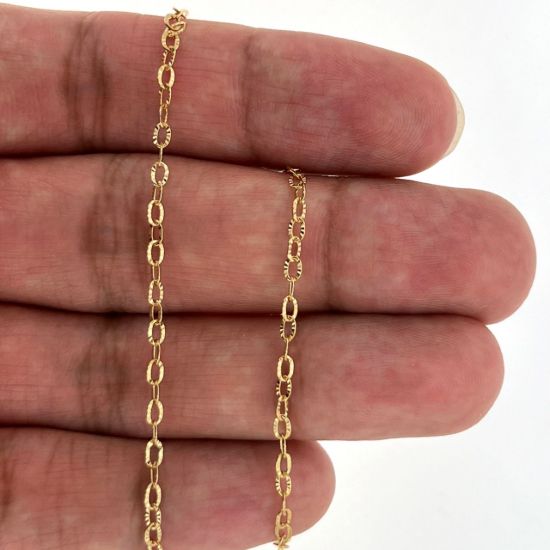 Wholesale 1/20 14K Gold Filled Textured Cable Chain  1.2mm by 1.8mm (sold per foot )