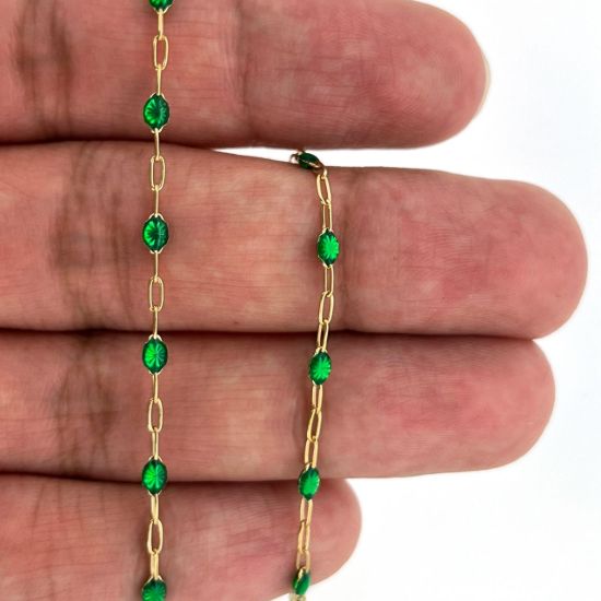 Wholesale 1/20 14k Gold Filled Finished Jewelry Chain - 1+3 Paperclip Emerald Enamel Chain