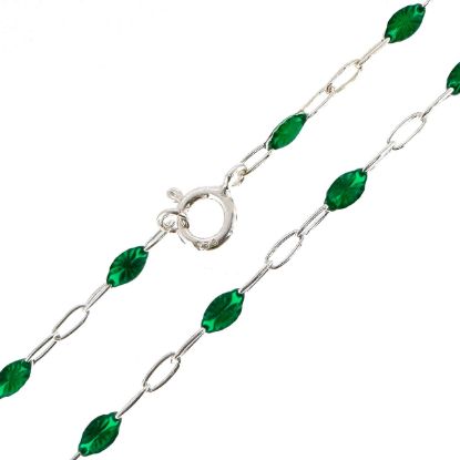 Wholesale Sterling Silver Necklace Chain-Long Box -1+3 Paperclip Emerald Enamel Chain