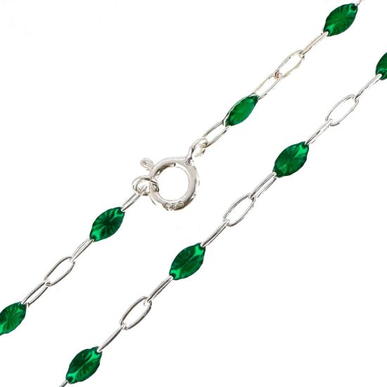 Wholesale Sterling Silver Necklace Chain-Long Box -1+3 Paperclip Emerald Enamel Chain