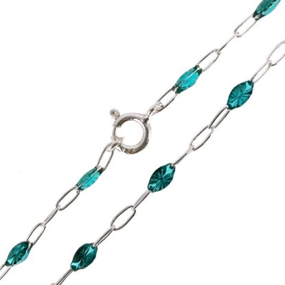 Wholesale Sterling Silver Necklace Chain-Long Box -1+3 Paperclip Turquoise Enamel Chain