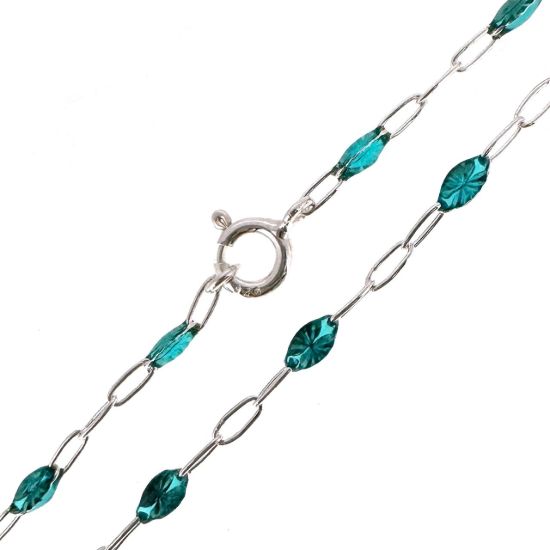 Wholesale Sterling Silver Necklace Chain-Long Box -1+3 Paperclip Turquoise Enamel Chain
