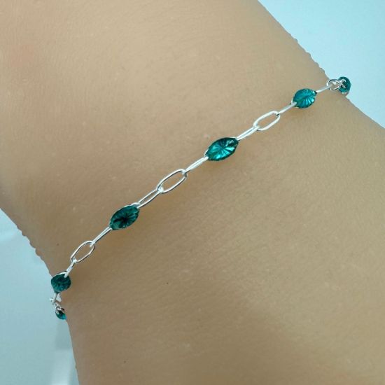 Wholesale Sterling Silver Necklace Chain-Long Box -1+3 Paperclip Turquoise Enamel Chain