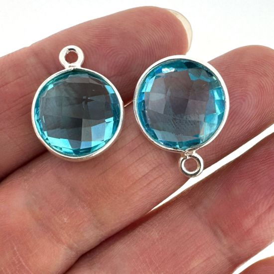 wholesale sterling silver bezel gemstones- blue topaz 12mm round bezel 