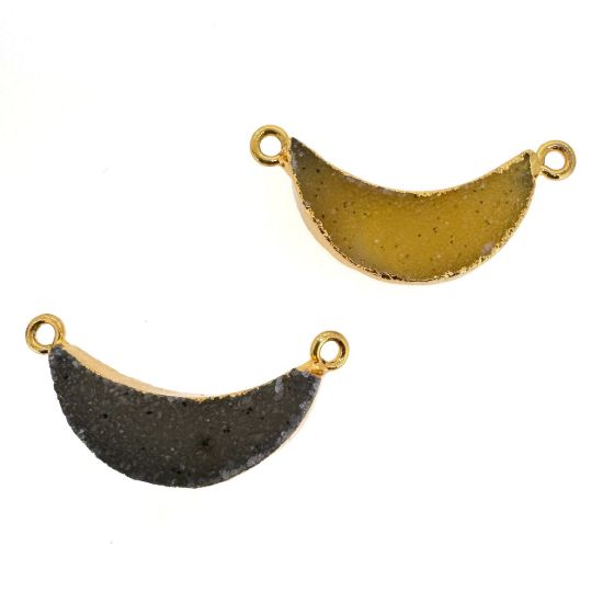 Wholesale Natural Druzy Agate Crescent Bar Pendant, Dark Druzy Bar Connector, Half Moon Long Bar