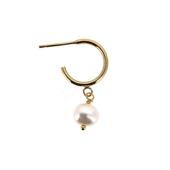 Wholesale 1/20 14K Gold Filled White Freshwater Pearl Half Hoop Earrings