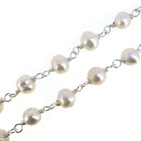 wholesale sterling silver 4-5mm freshwater pearl rosary chain for jewelry making