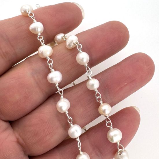 wholesale sterling silver 4-5mm freshwater pearl rosary chain for jewelry making