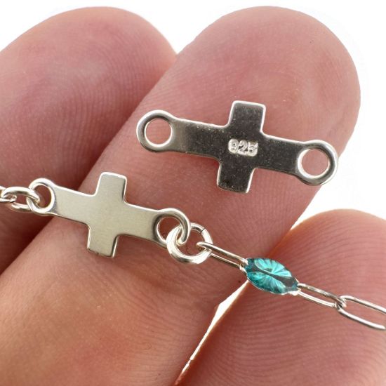 .925 Sterling Silver Tiny Cross Connector Charm 