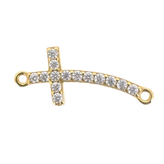 Gold Covered .925 Sterling Silver Cross Connector Charm with CZ stones 