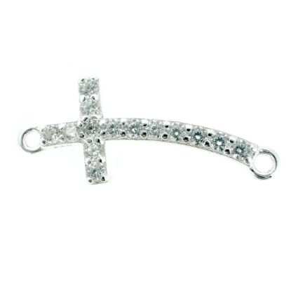 925 Sterling Silver Cross Connector Charm with CZ stones 