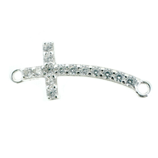 925 Sterling Silver Cross Connector Charm with CZ stones 