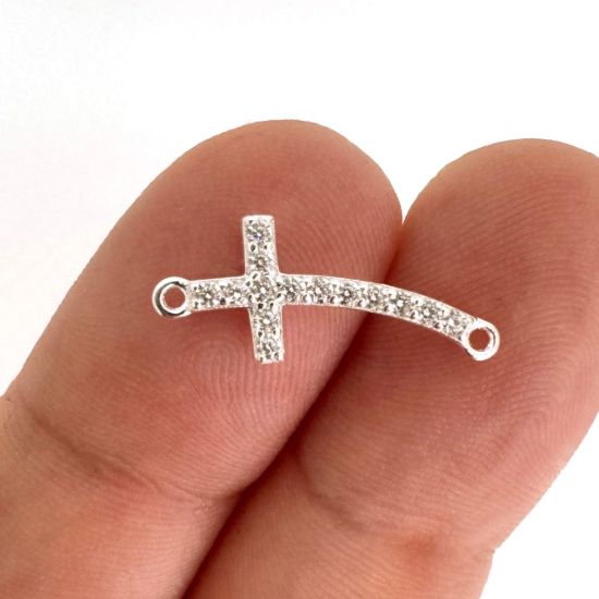 925 Sterling Silver Cross Connector Charm with CZ stones 