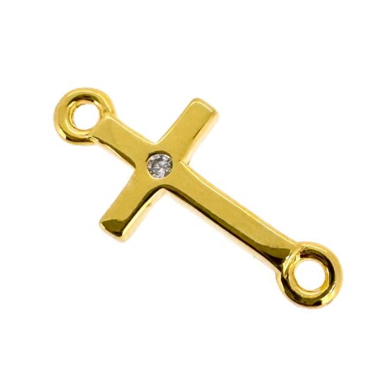 Gold Over 925 Sterling Silver Cross Connector Charm with CZ stone