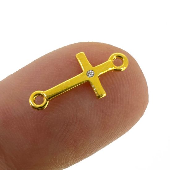 Gold Over 925 Sterling Silver Cross Connector Charm with CZ stone