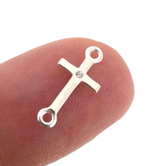 925 Sterling Silver Cross Connector Charm with CZ stone