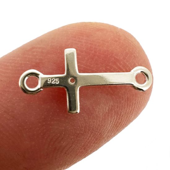 925 Sterling Silver Cross Connector Charm with CZ stone