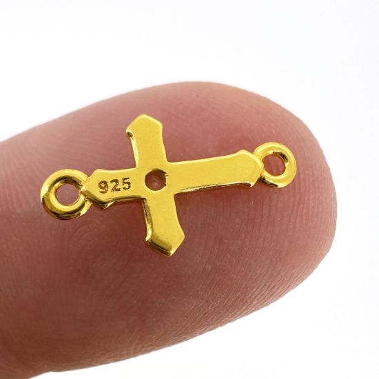 Gold Over 925 Sterling Silver Cross Connector Charm with CZ stone