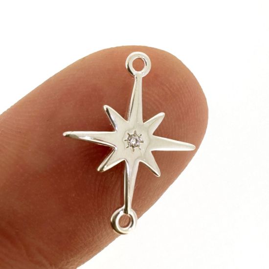Sterling Silver Northstar Charm with CZ - 15 mm (1 pc)