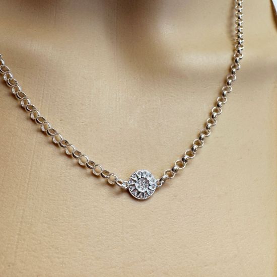 925 Sterling Silver Round Sun Charm with CZ