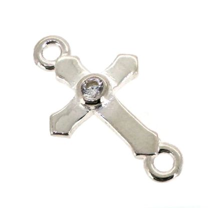 925 Sterling Silver Cross Connector Charm with CZ stone