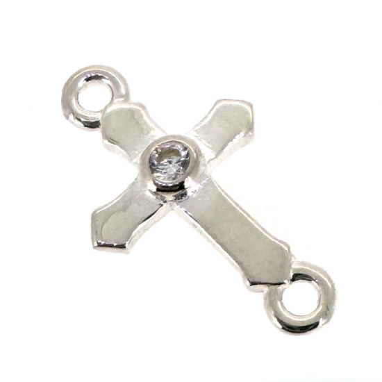 925 Sterling Silver Cross Connector Charm with CZ stone